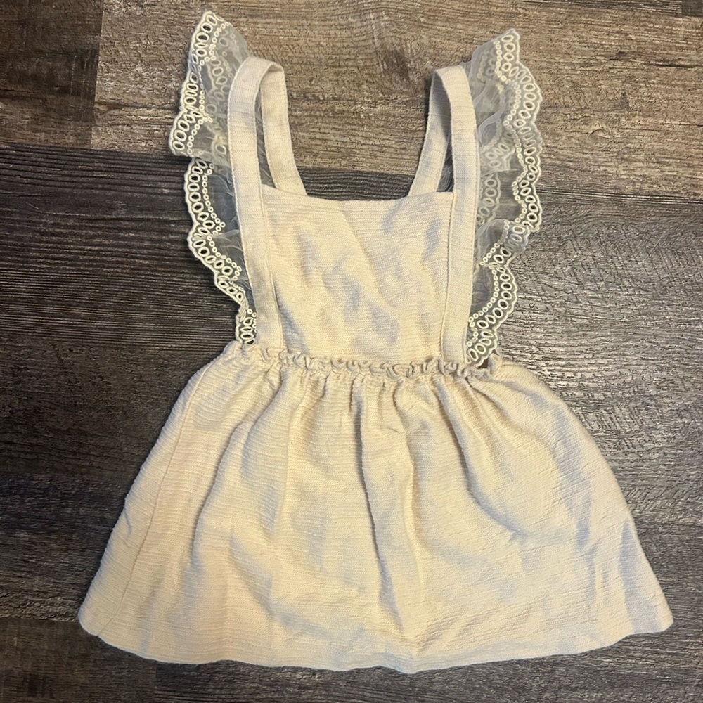 Zara Kids Dress Size 2-3 Years Beige Boho Lace Sleeves Neutral Tan Jumper Look